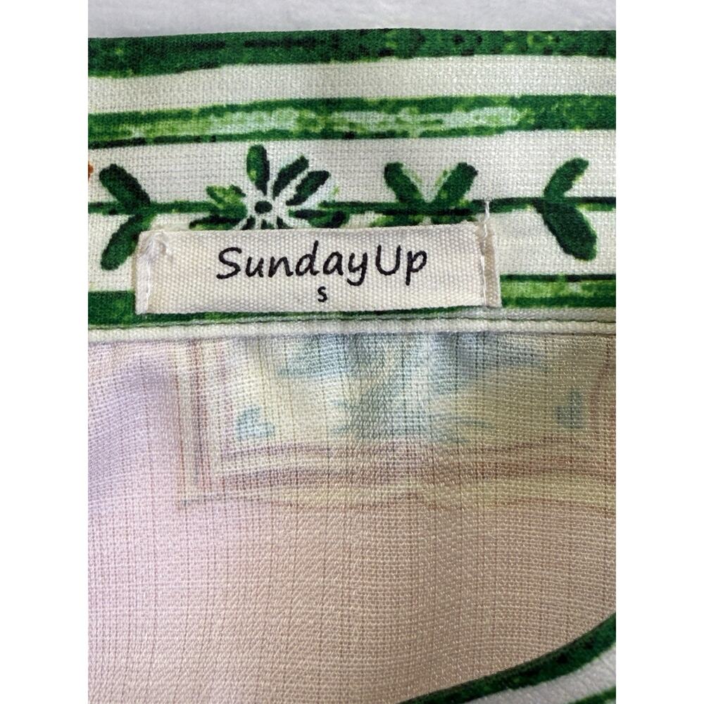 Sunday Up Linen Blend Shirt Dress Women’s Sz S Puff Sleeve Tie Waist Midi - Picture 6 of 11
